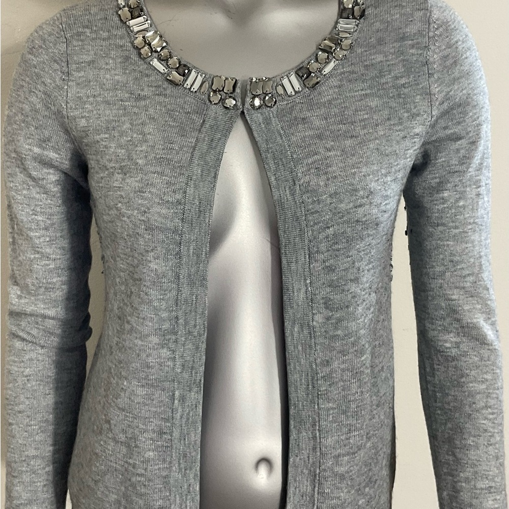 Banana Republic Poly/Wool Rhinestone Collar Ribbed women Cardigan Size XSmall - Picture 2 of 8